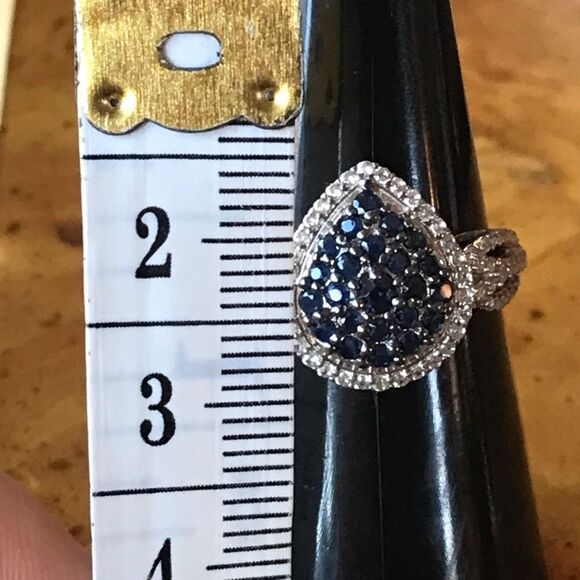 Natural Blue Sapphire Sterling Silver Teardrop Ring Size 7 - Picture 6 of 8